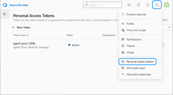 personal access tokens page