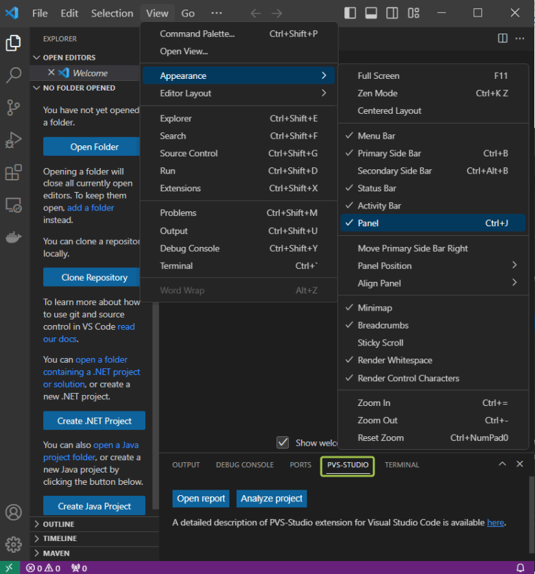 Using PVS-Studio extension for Visual Studio Code